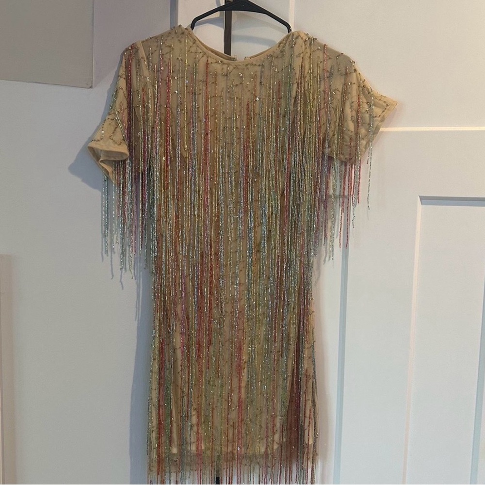 Nasty Gal Colorful Gold Sequin Fringe Dress